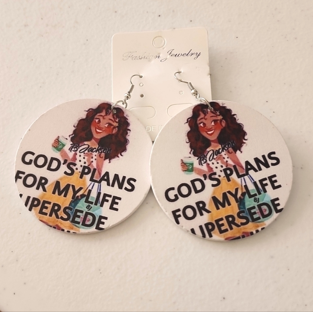 3 for $18 Black Girl Fly Real Wood African Pierced Earrings 1 1/2 Inches